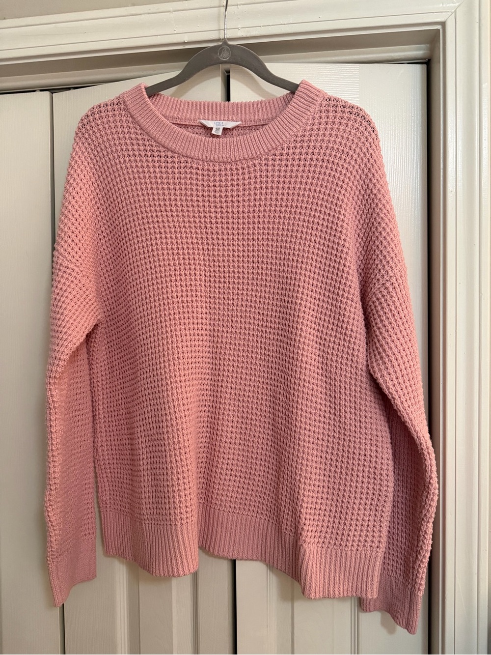Time and Tru Dusty Pink Waffle-Knit Crewneck Sweater